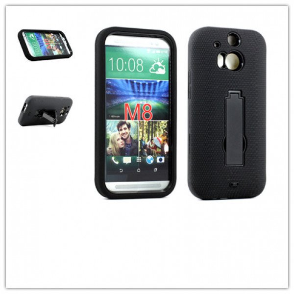 Wholesale HTC One M8 Armor Hybrid Case with Stand (Black Black)